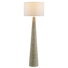 Saylor White/Gray Carved Ribbed Wood Floor Lamp With Drum Shade - Ornate Home