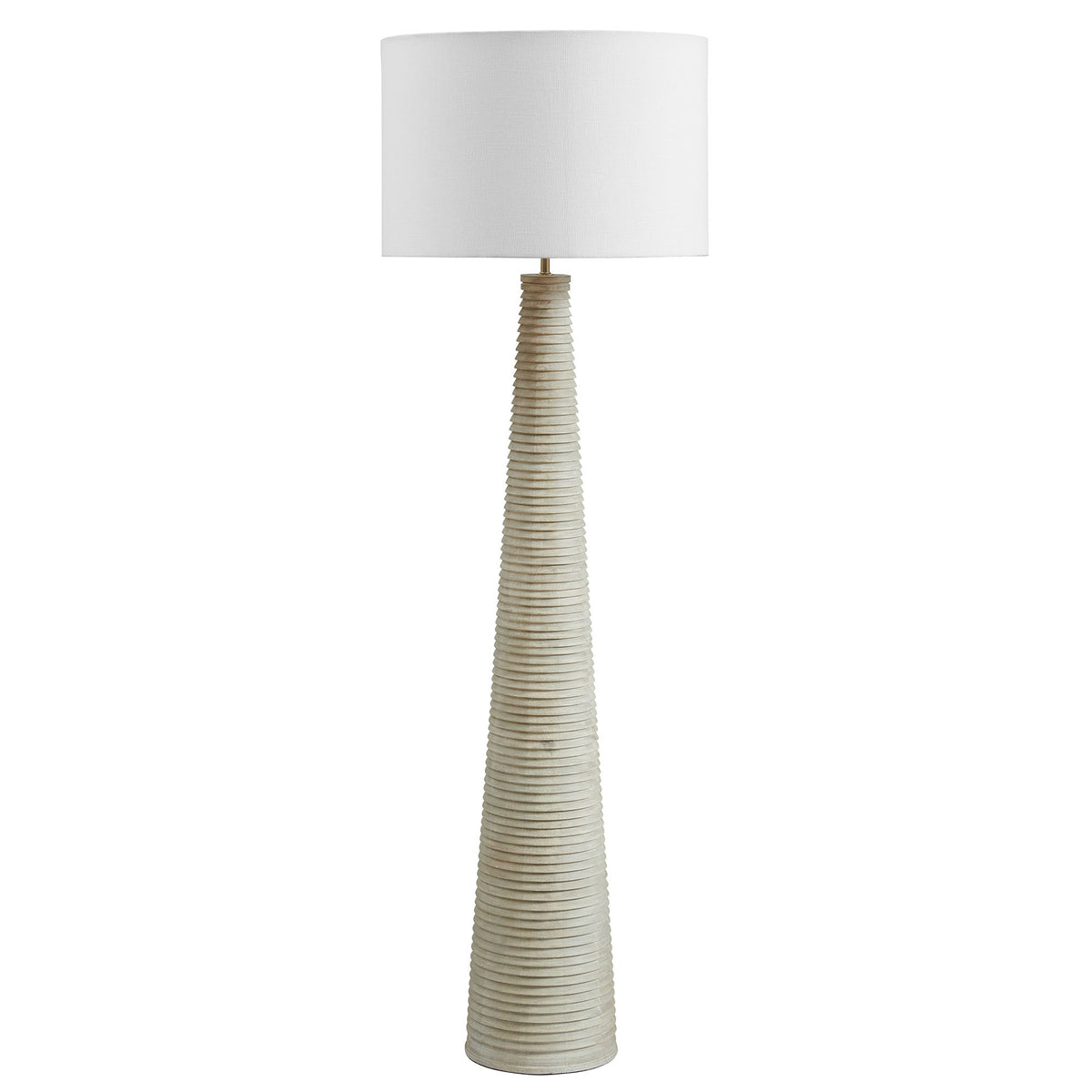 Saylor White/Gray Carved Ribbed Wood Floor Lamp With Drum Shade