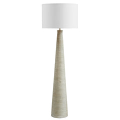 Saylor White/Gray Carved Ribbed Wood Floor Lamp With Drum Shade - Ornate Home