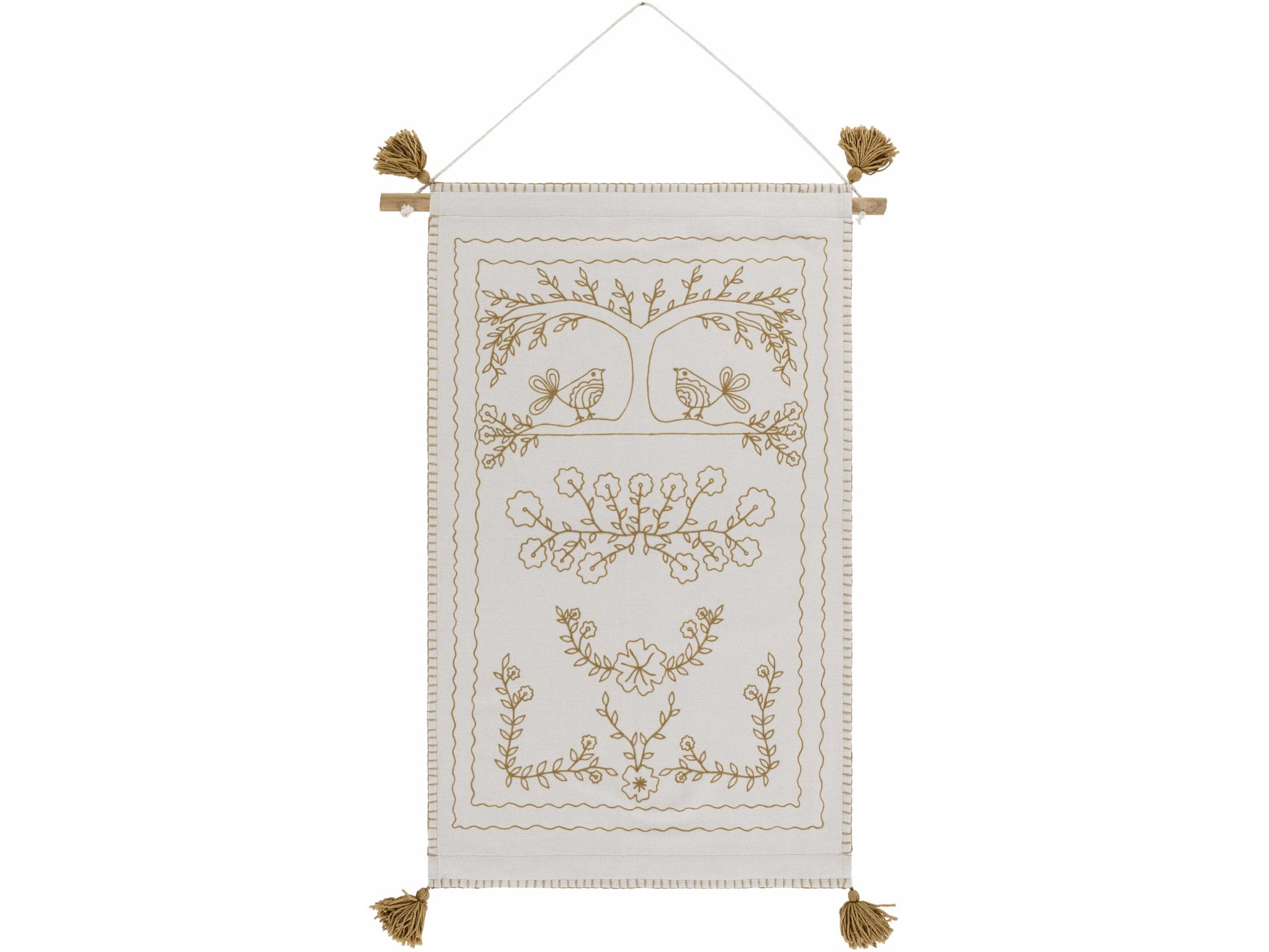 Schaffer Golden Embroidered Floral Wall Hanging - Ornate Home