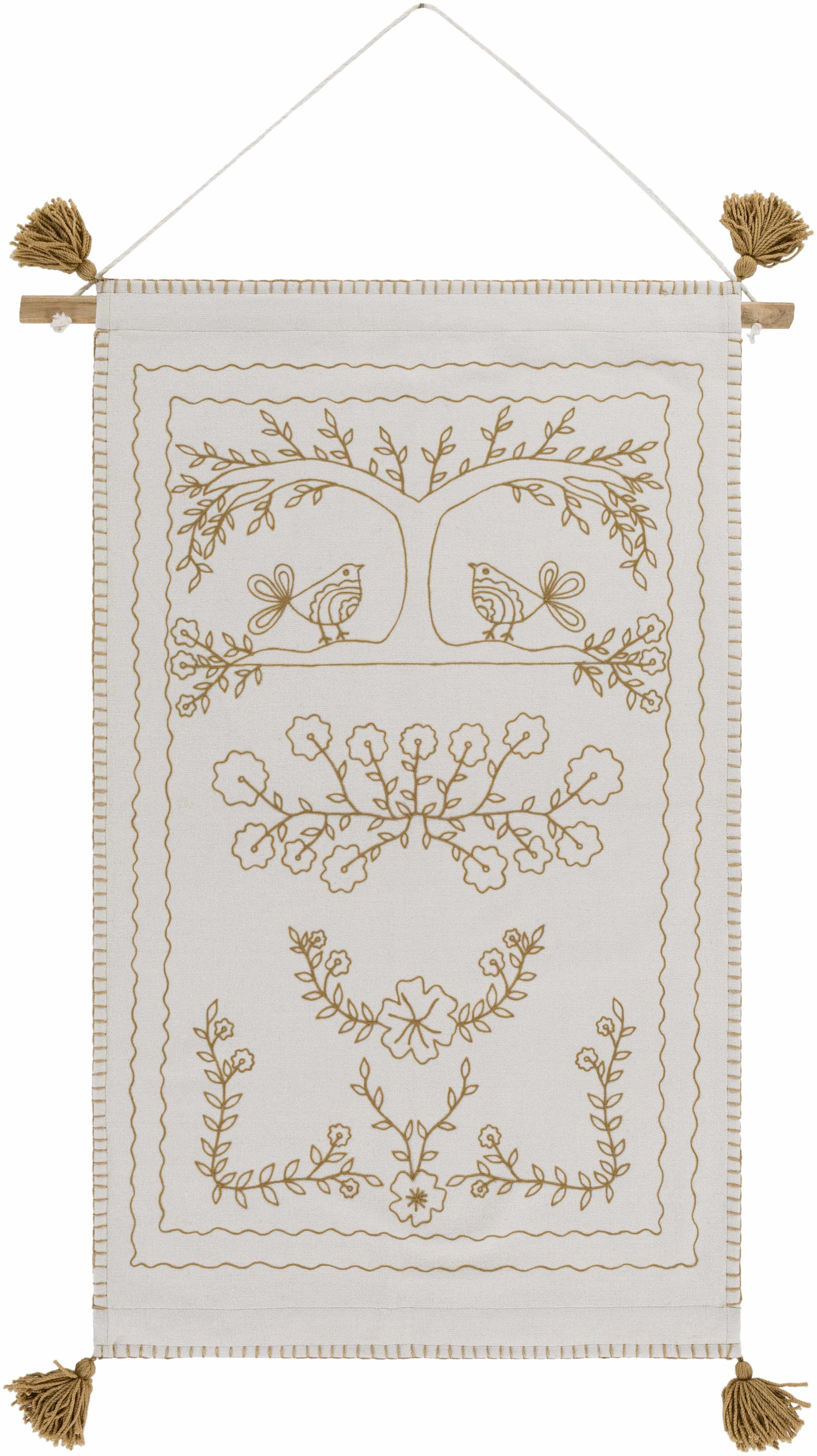Schaffer Golden Embroidered Floral Wall Hanging - Ornate Home