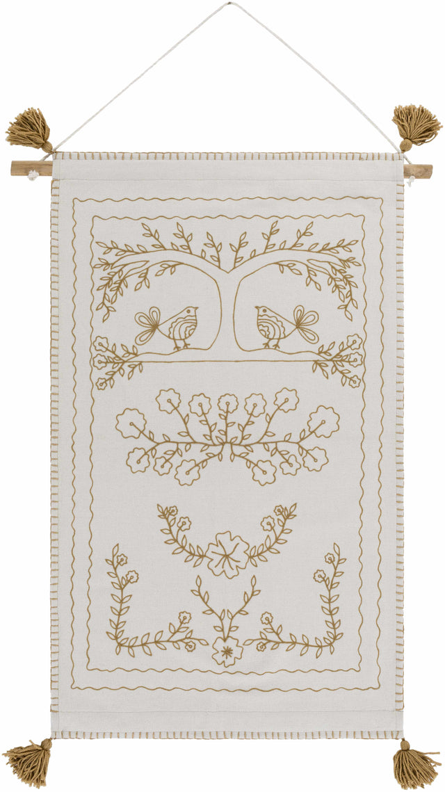 Schaffer Golden Embroidered Floral Wall Hanging - Ornate Home