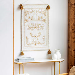 Schaffer Golden Embroidered Floral Wall Hanging - Ornate Home