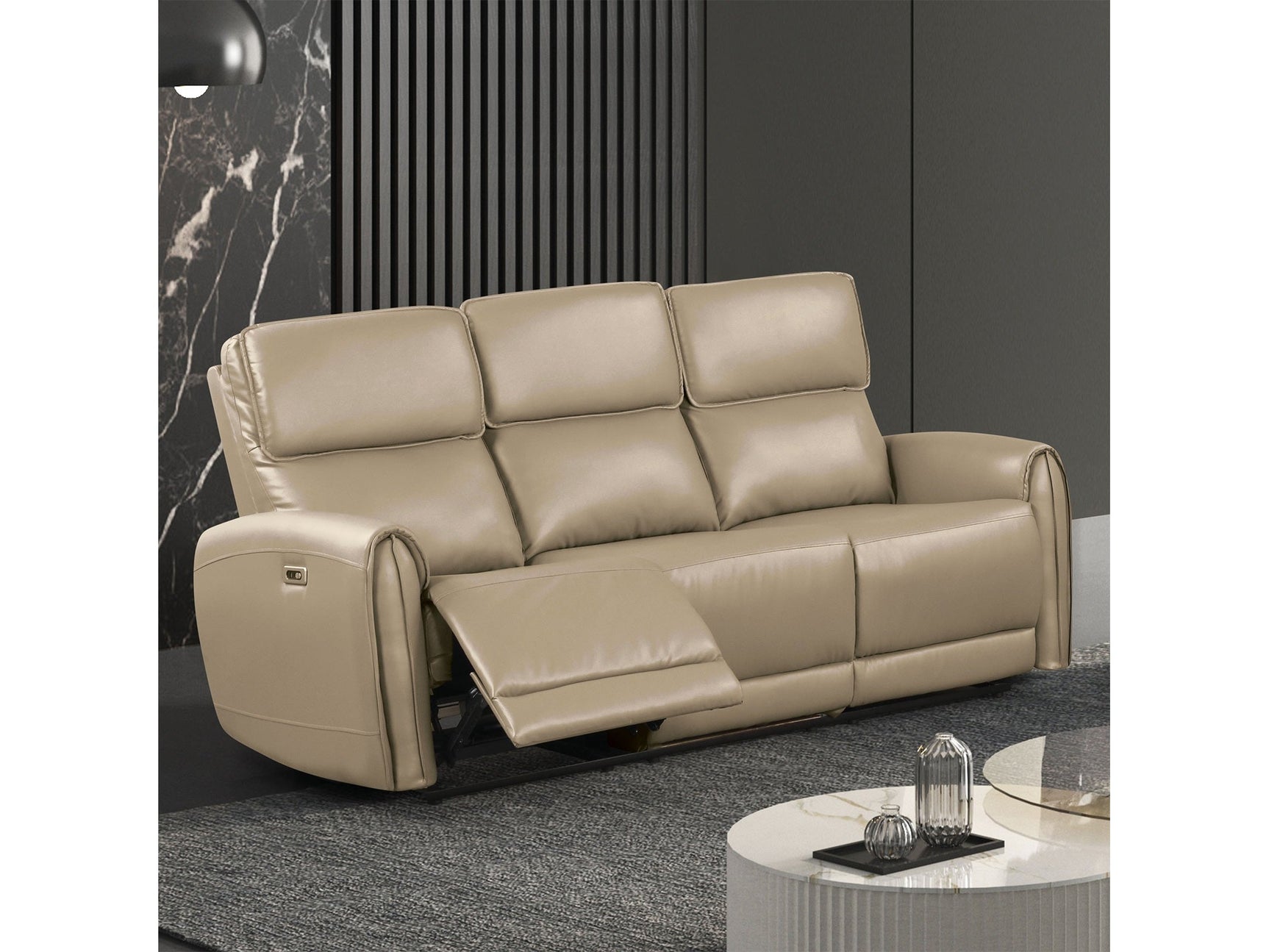 Schlieren Beige Leatherette Reclining Sofa - Ornate Home