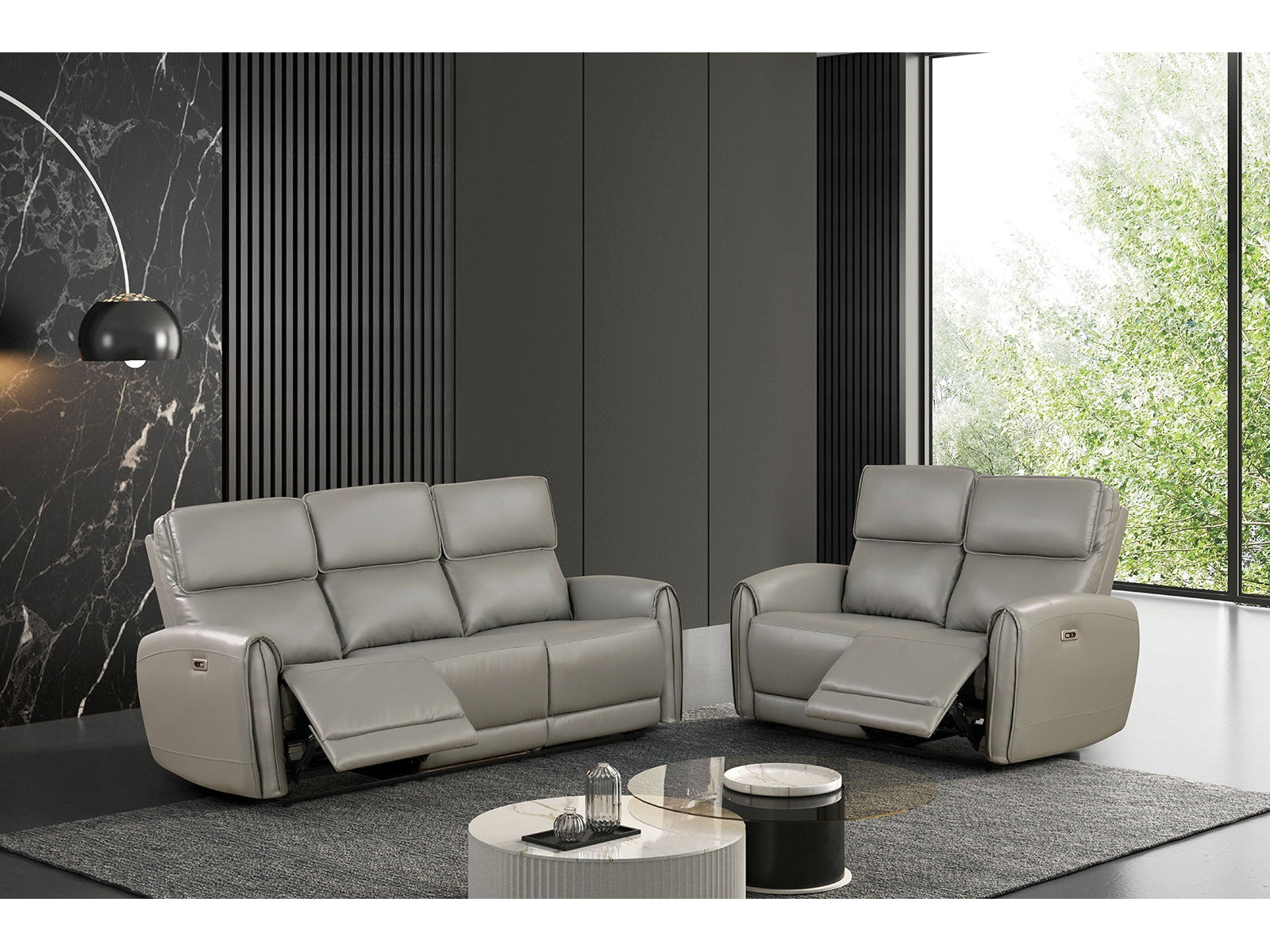 Schlieren Gray Leatherette Reclining Living Room Set - Ornate Home