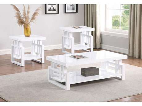 Schmitt White High Gloss 3-piece Coffee and End Table Set - Ornate Home