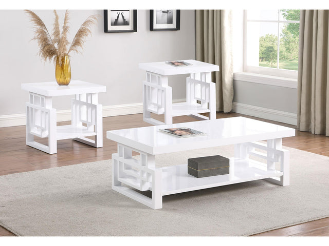 Schmitt White High Gloss 3-piece Coffee and End Table Set - Ornate Home