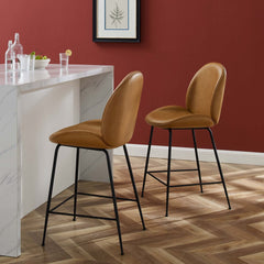 Scoop Tan Black Powder Coated Steel Leg Vegan Leather Counter Stool - Ornate Home