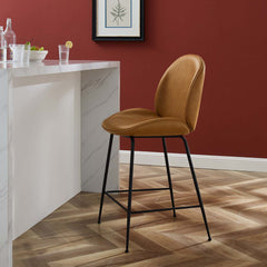 Scoop Tan Black Powder Coated Steel Leg Vegan Leather Counter Stool - Ornate Home