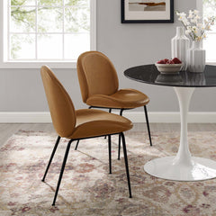 Scoop Tan Black Powder Coated Steel Leg Vegan Leather Dining Chairs (Set of 2) - Ornate Home
