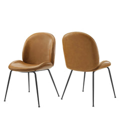 Scoop Tan Black Powder Coated Steel Leg Vegan Leather Dining Chairs (Set of 2) - Ornate Home
