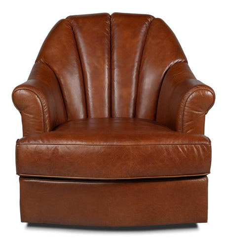 Scoth Brown Swivel Chair In Distilled Leather - Ornate Home
