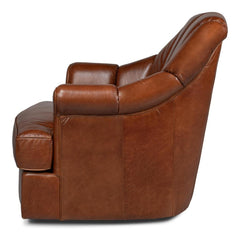 Scoth Brown Swivel Chair In Distilled Leather - Ornate Home