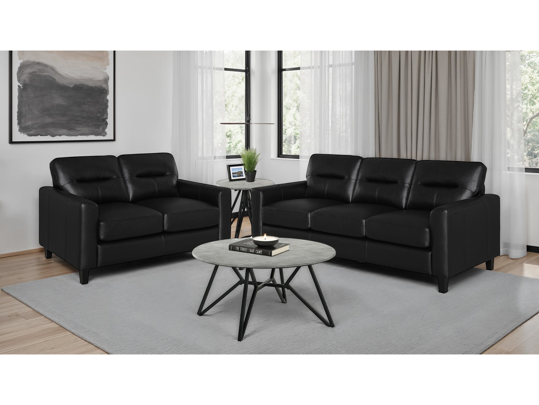 Scotland Black 2-piece Faux Leather Upholstered Sofa Set - Ornate Home