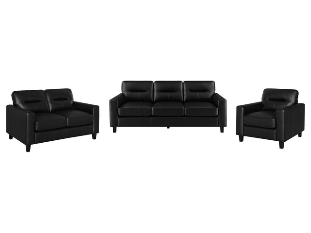 Scotland Black 3-piece Faux Leather Upholstered Sofa Set - Ornate Home