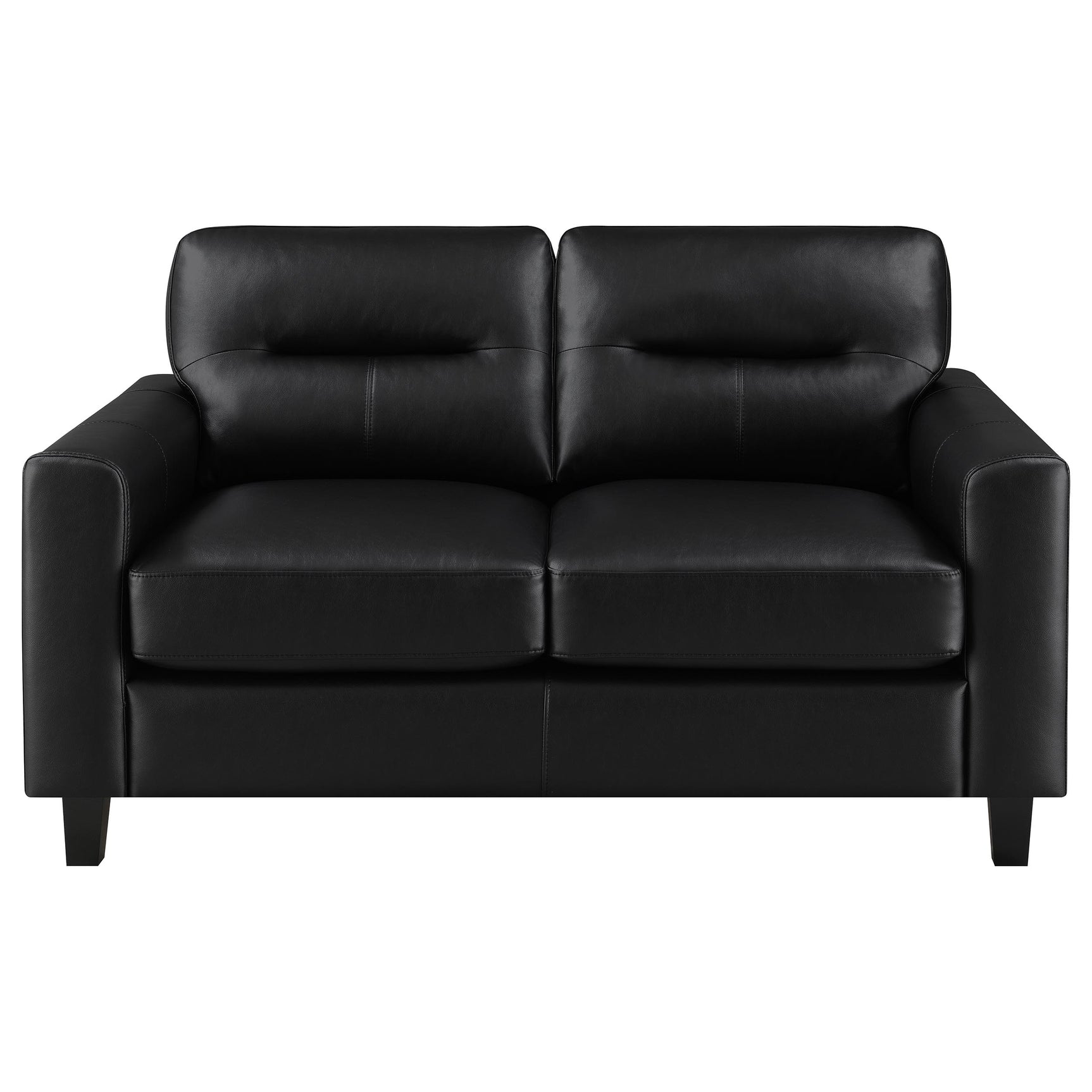 Scotland Black Faux Leather Upholstered Track Arm Loveseat - Ornate Home