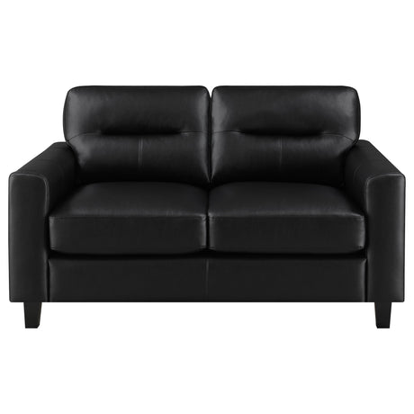 Scotland Black Faux Leather Upholstered Track Arm Loveseat - Ornate Home