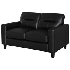 Scotland Black Faux Leather Upholstered Track Arm Loveseat - Ornate Home