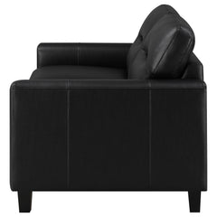 Scotland Black Faux Leather Upholstered Track Arm Loveseat - Ornate Home