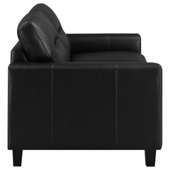 Scotland Black Faux Leather Upholstered Track Arm Loveseat - Ornate Home