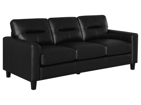 Scotland Black Faux Leather Upholstered Track Arm Sofa - Ornate Home