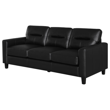 Scotland Black Faux Leather Upholstered Track Arm Sofa - Ornate Home