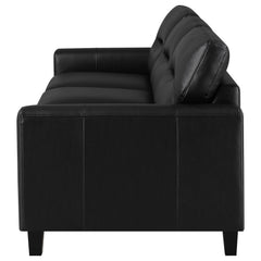Scotland Black Faux Leather Upholstered Track Arm Sofa - Ornate Home