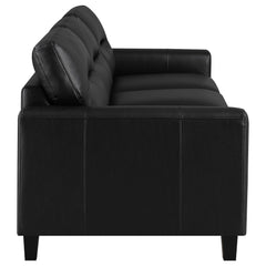 Scotland Black Faux Leather Upholstered Track Arm Sofa - Ornate Home