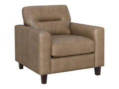 Scotland Brown Faux Leather Upholstered Track Arm Chair - Ornate Home
