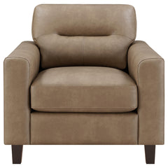 Scotland Brown Faux Leather Upholstered Track Arm Chair - Ornate Home