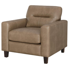 Scotland Brown Faux Leather Upholstered Track Arm Chair - Ornate Home