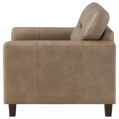 Scotland Brown Faux Leather Upholstered Track Arm Chair - Ornate Home