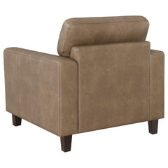 Scotland Brown Faux Leather Upholstered Track Arm Chair - Ornate Home