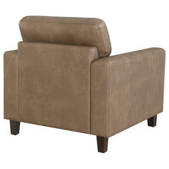 Scotland Brown Faux Leather Upholstered Track Arm Chair - Ornate Home