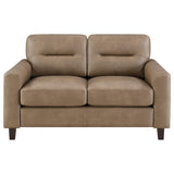 Scotland Brown Faux Leather Upholstered Track Arm Loveseat - Ornate Home