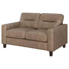 Scotland Brown Faux Leather Upholstered Track Arm Loveseat - Ornate Home