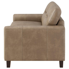 Scotland Brown Faux Leather Upholstered Track Arm Loveseat - Ornate Home