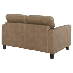 Scotland Brown Faux Leather Upholstered Track Arm Loveseat - Ornate Home