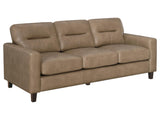 Scotland Brown Faux Leather Upholstered Track Arm Sofa - Ornate Home