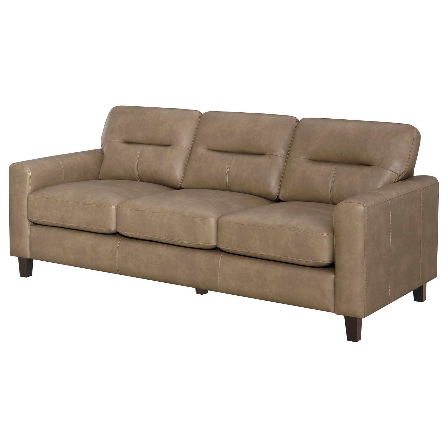 Scotland Brown Faux Leather Upholstered Track Arm Sofa - Ornate Home