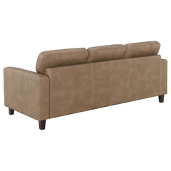Scotland Brown Faux Leather Upholstered Track Arm Sofa - Ornate Home