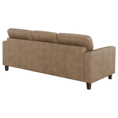 Scotland Brown Faux Leather Upholstered Track Arm Sofa - Ornate Home