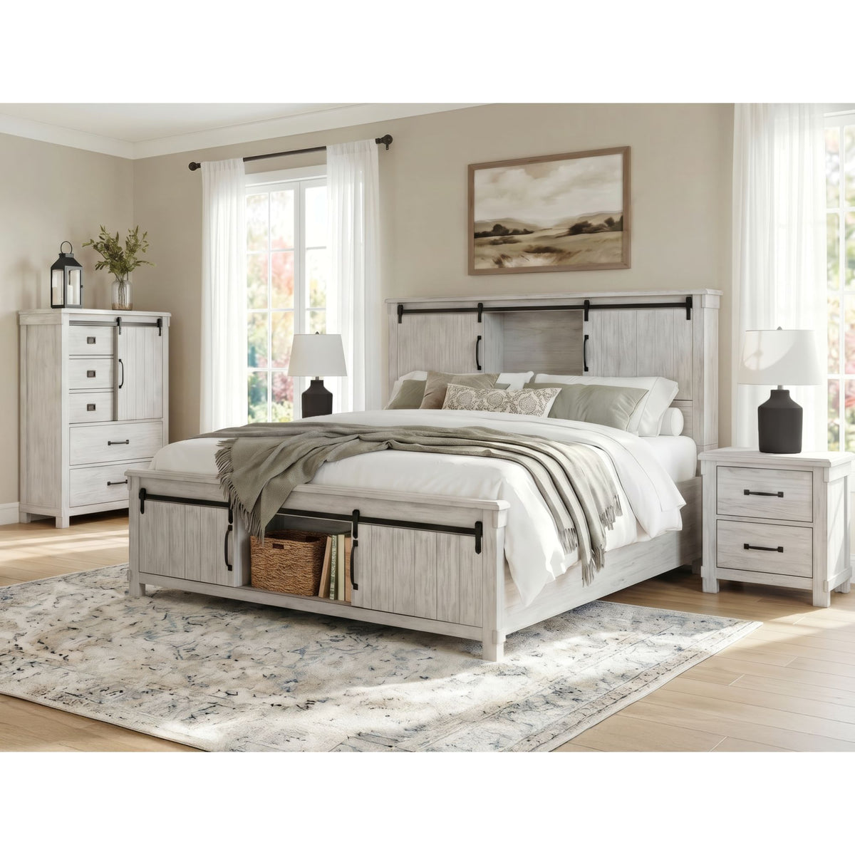 Scott White 4-Piece Queen Platform Storage Bedroom Set with 2 Nightstands & Chest - Ornate Home