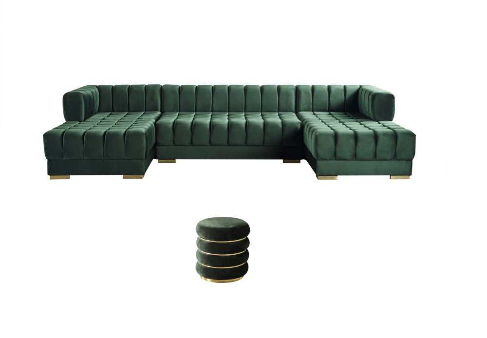 Ariana Green Velvet Double Chaise "U" Shape Sectional Sofa - Ornate Home