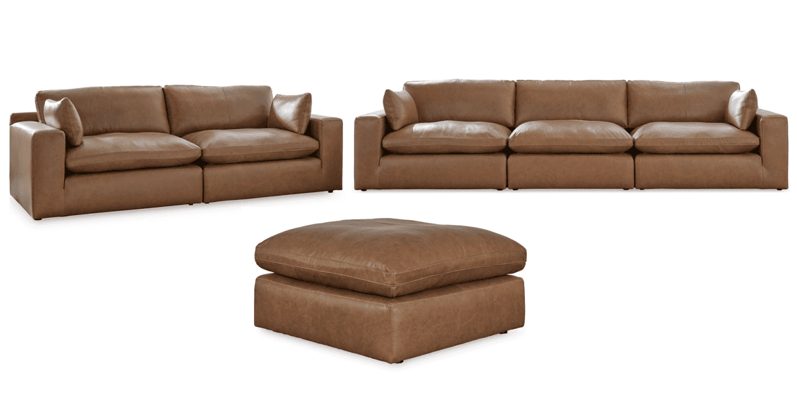 (Online Special Price) Emilia Caramel Leather 5pc Modular Sectional Living Room Set - Ornate Home