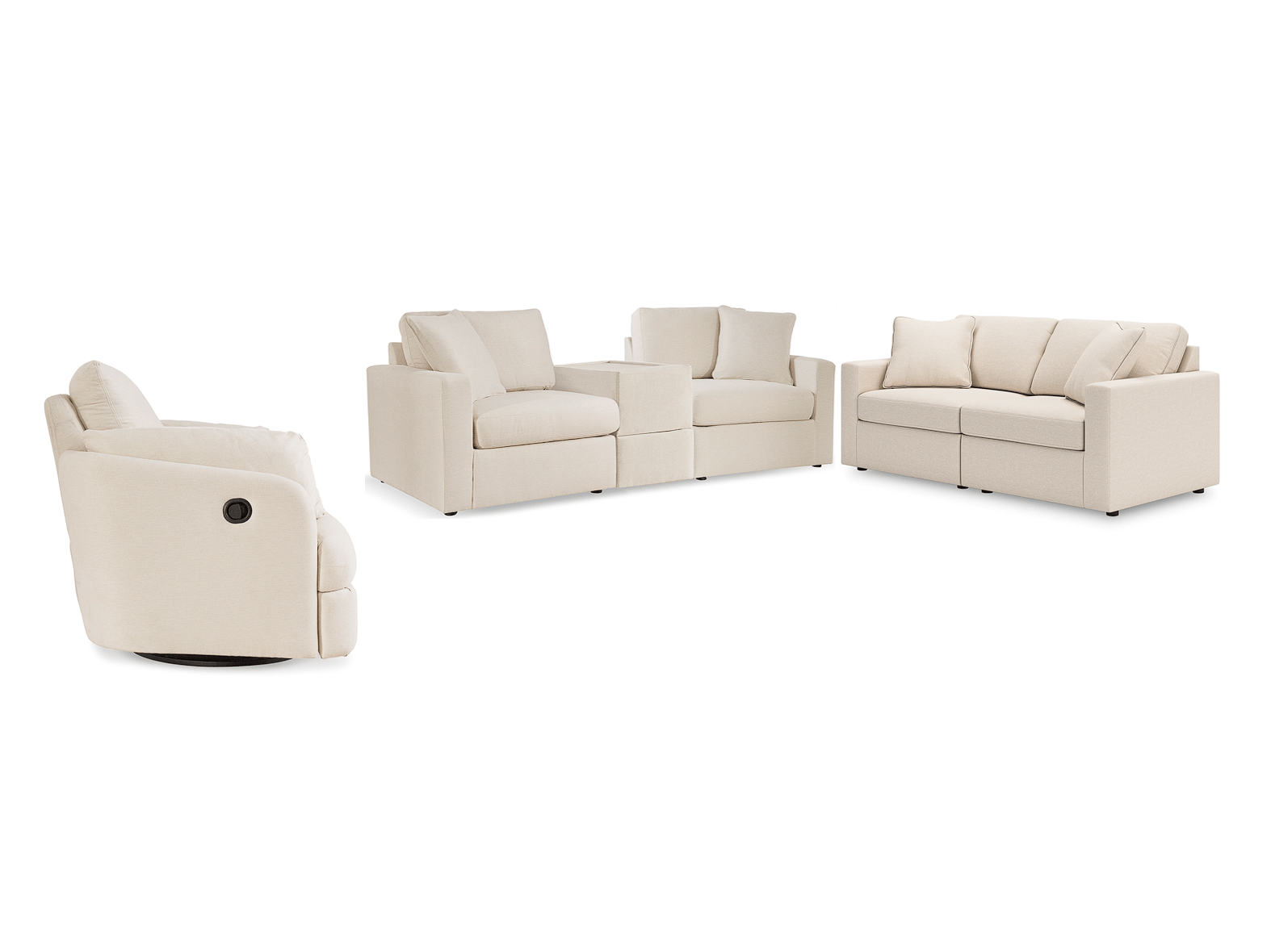 Modmax Oyster 3-Piece Sectional Sofa, 2-Piece Sectional Loveseat and Swivel Glider Recliner - Ornate Home