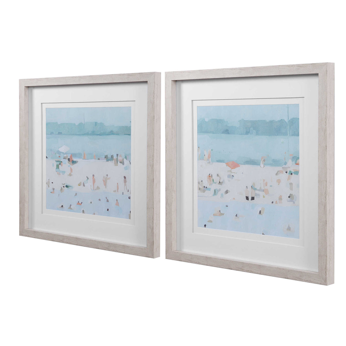 Sea Blue/White/Woodtone Glass Sandbar Framed Prints (Set of 2) - Ornate Home