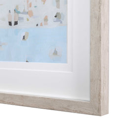 Sea Blue/White/Woodtone Glass Sandbar Framed Prints (Set of 2) - Ornate Home