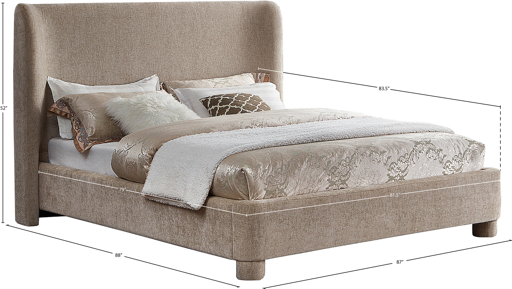 Seabreeze Beige Fabric Upholstered King Bed - Ornate Home