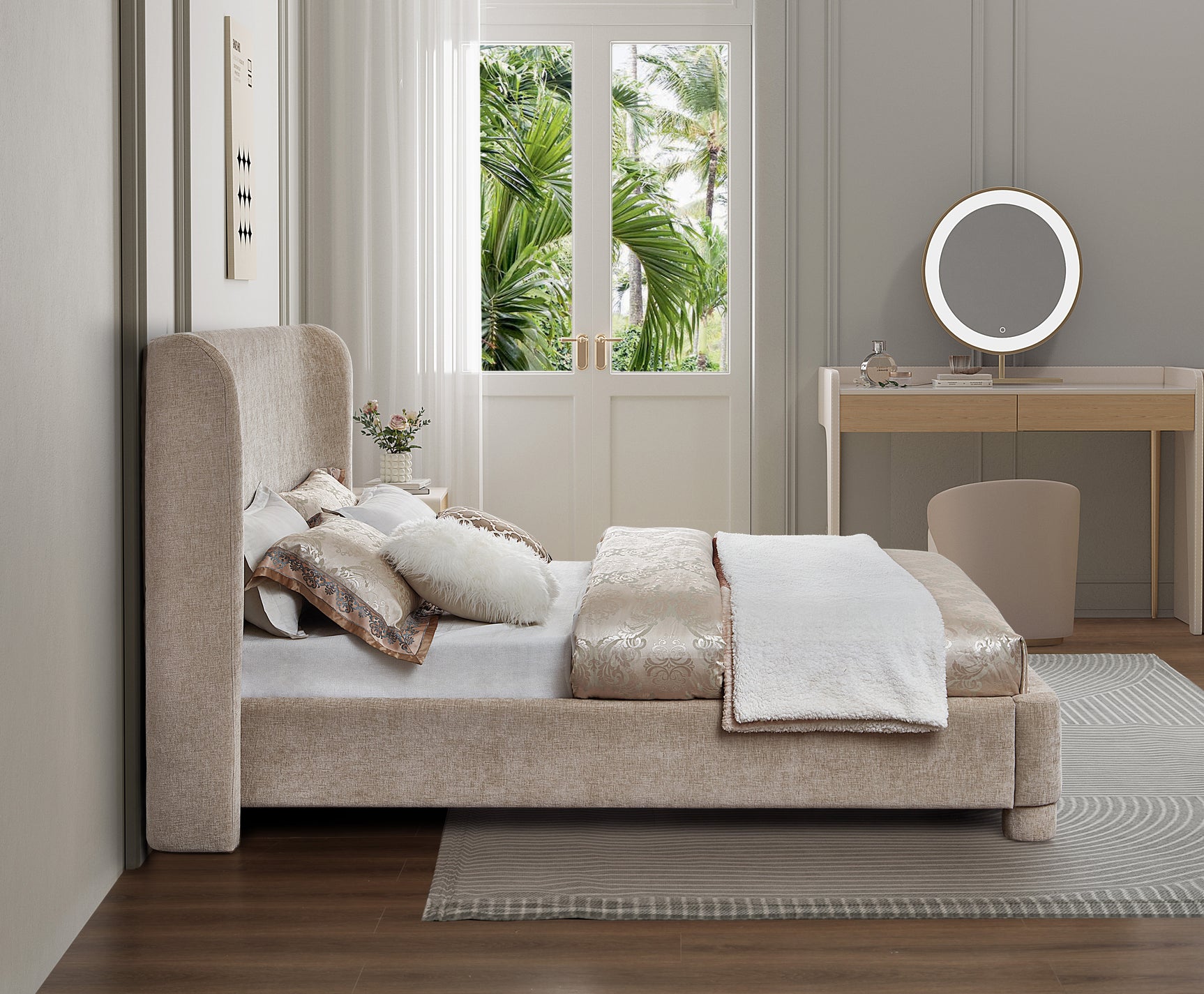 Seabreeze Beige Fabric Upholstered King Bed - Ornate Home